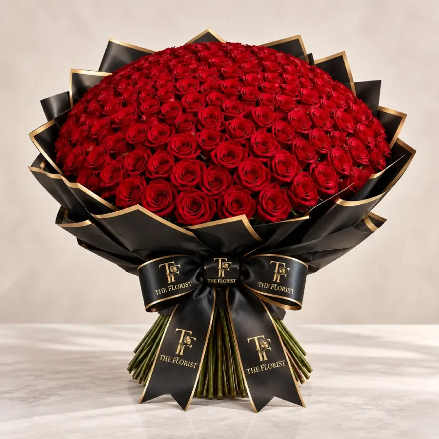 Red Rose with Teddy Bear /100 flowers