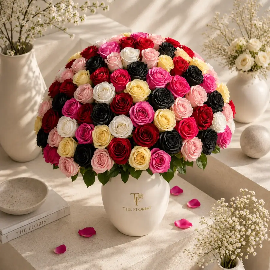 100 Mix Roses Vase