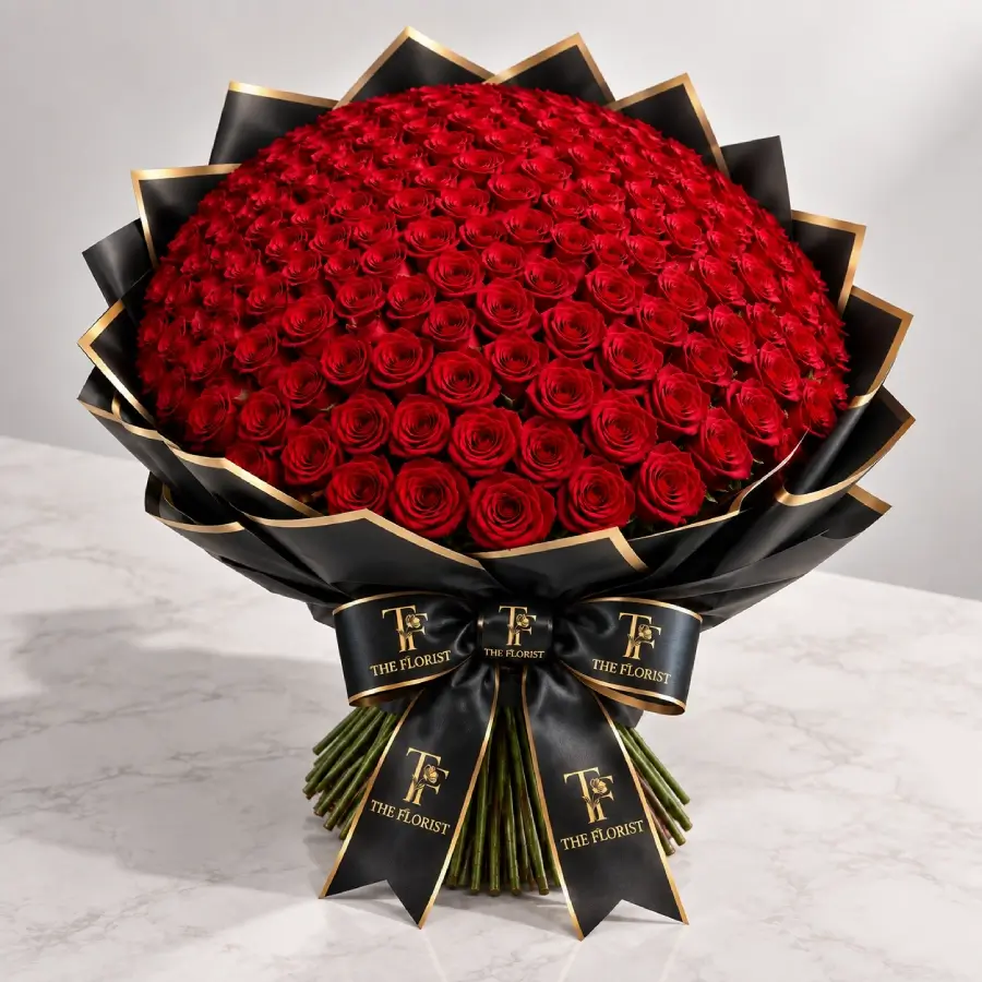 Red Rose with Teddy Bear /100 flowers