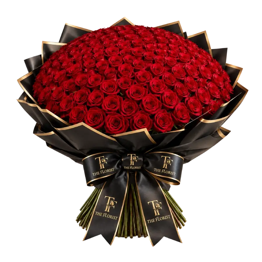 Red Rose with Teddy Bear /100 flowers